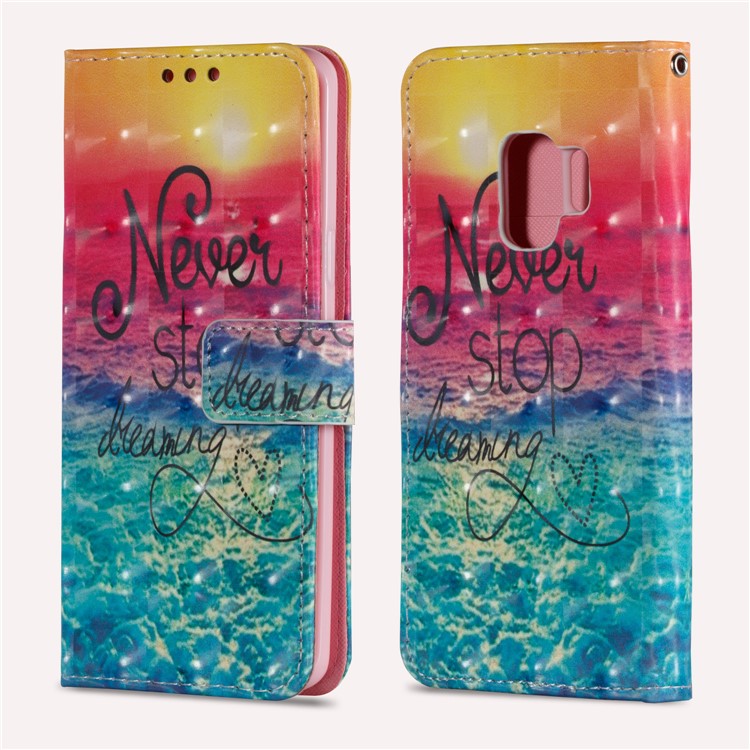 Pattern Printing PU Leather Wallet Stand Case for Samsung Galaxy S9 - Dream Catcher and Quote-2