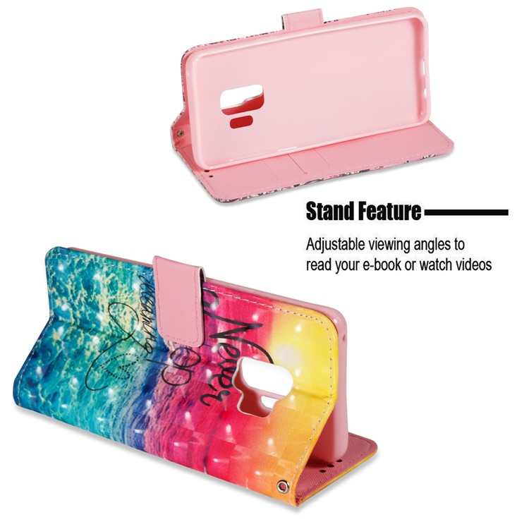 Pattern Printing PU Leather Wallet Stand Case for Samsung Galaxy S9 - Dream Catcher and Quote-4