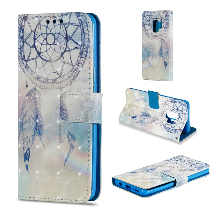 Pattern Printing PU Leather Wallet Flip Case for Samsung Galaxy S9 - Blue Dream Catcher-1