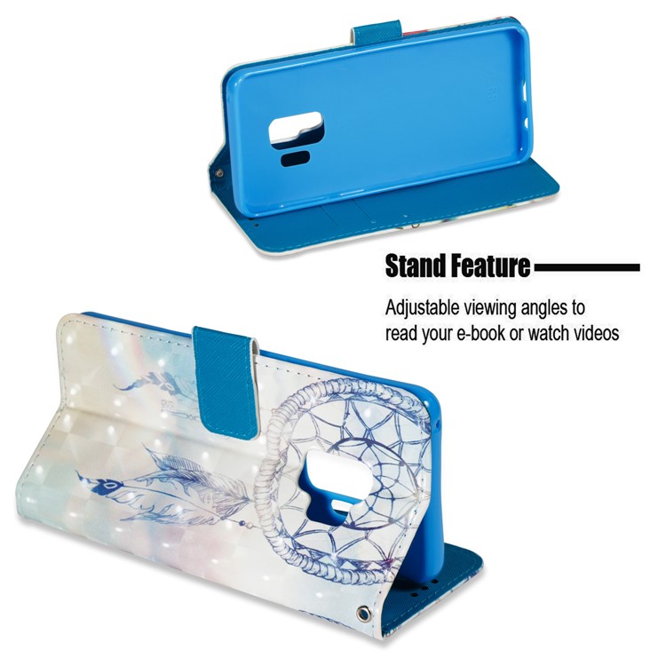 Pattern Printing PU Leather Wallet Flip Case for Samsung Galaxy S9 - Blue Dream Catcher-4