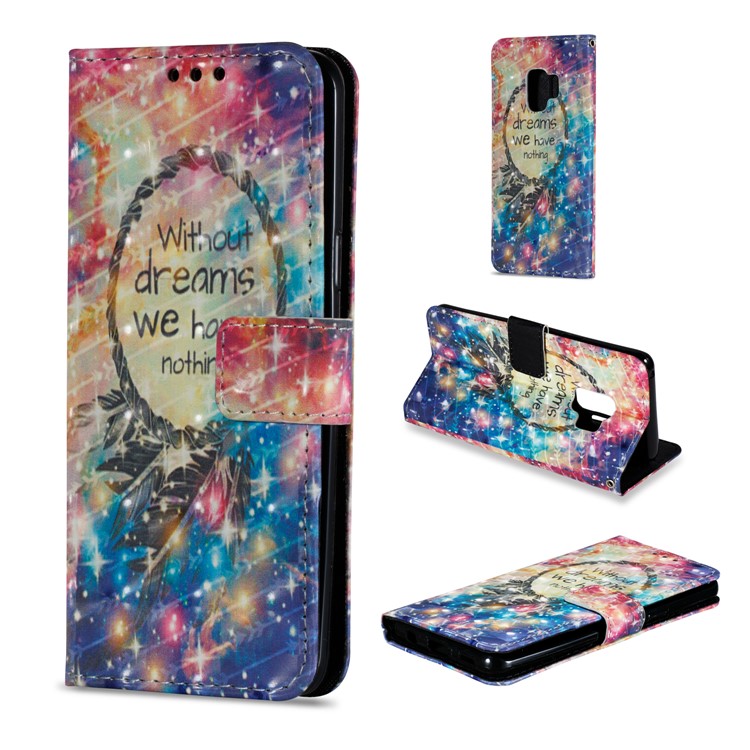 Pattern Printing PU Leather Wallet Phone Casing for Samsung Galaxy S9 - Wind Chime and Quote-1