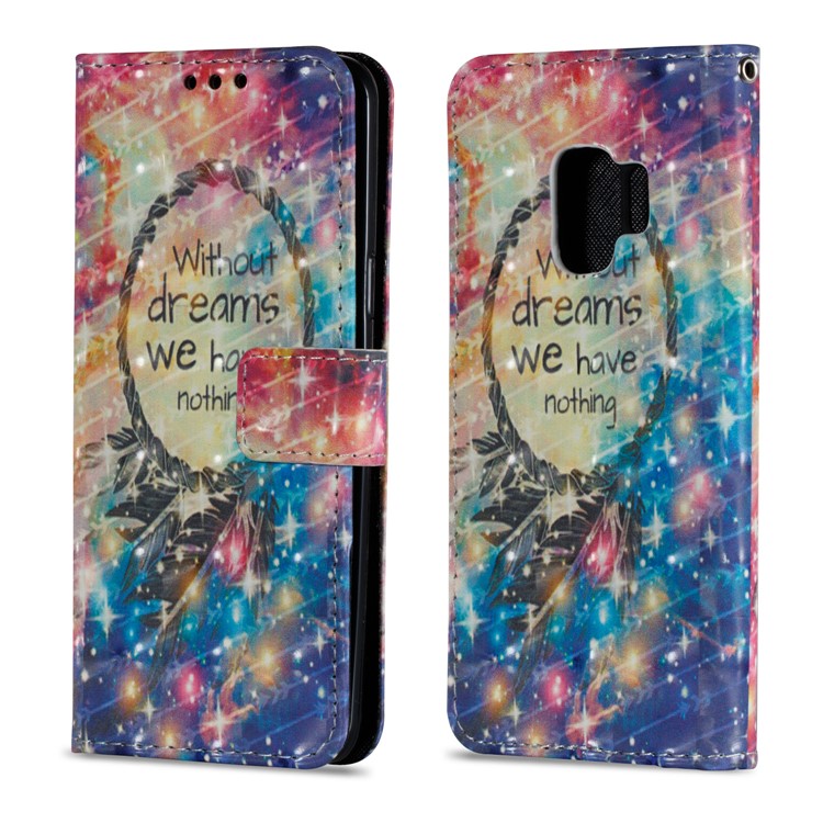 Pattern Printing PU Leather Wallet Phone Casing for Samsung Galaxy S9 - Wind Chime and Quote-2