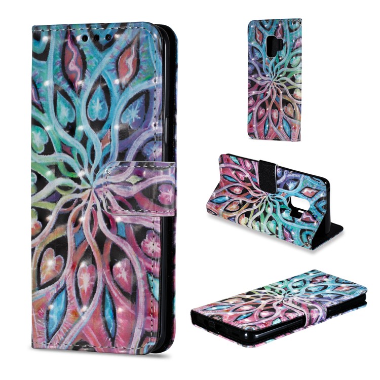 Pattern Printing PU Leather Stand Mobile Shell for Samsung Galaxy S9 - Colorful Painting-1