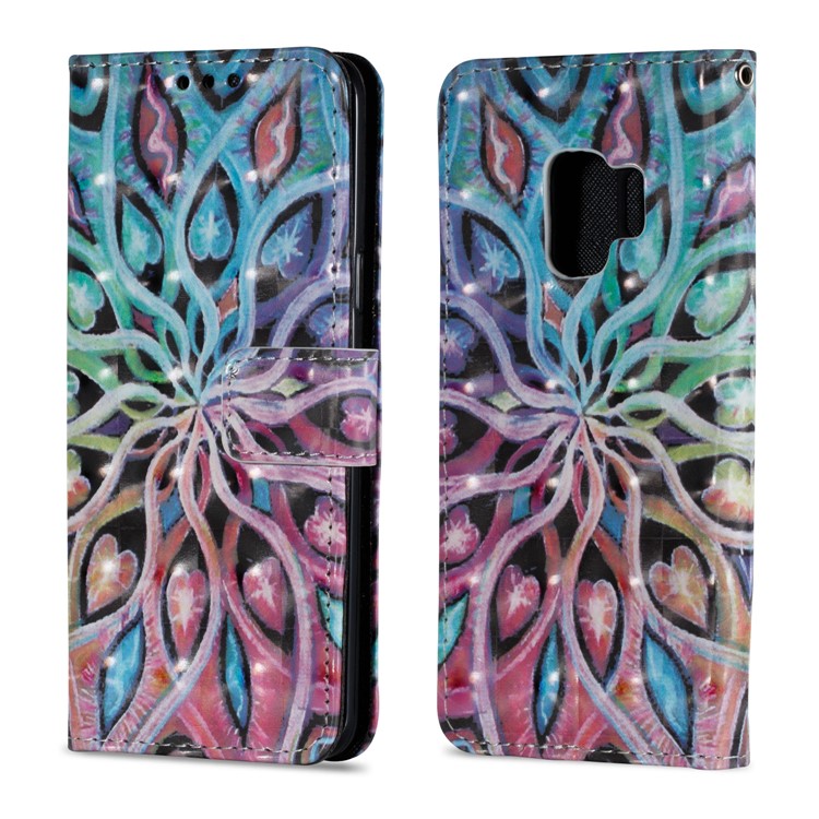 Pattern Printing PU Leather Stand Mobile Shell for Samsung Galaxy S9 - Colorful Painting-2