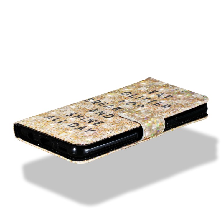 Pattern Printing PU Leather Wallet Cell Phone Case for Samsung Galaxy S9 - Glitter and Quote-3