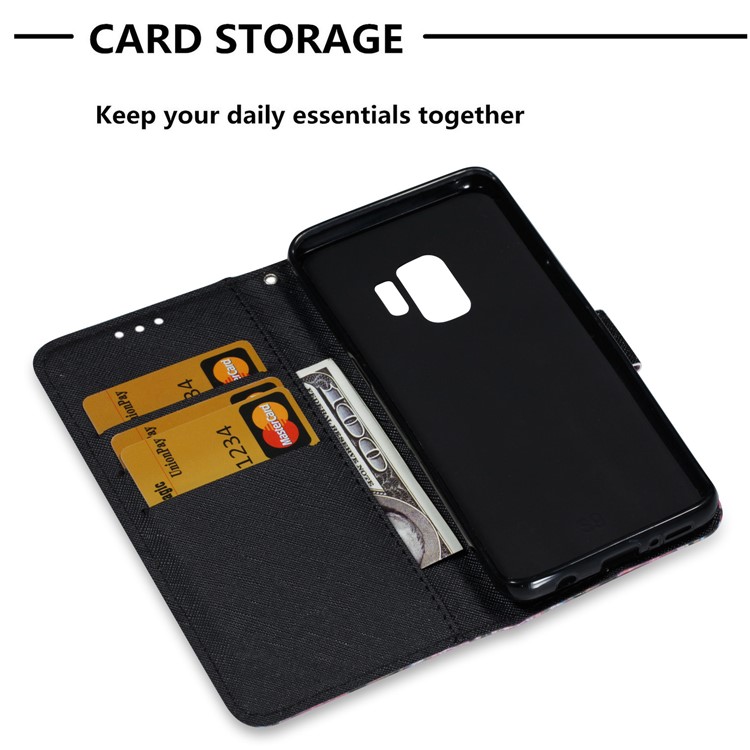 Pattern Printing PU Leather Wallet Cell Phone Case for Samsung Galaxy S9 - Glitter and Quote-5