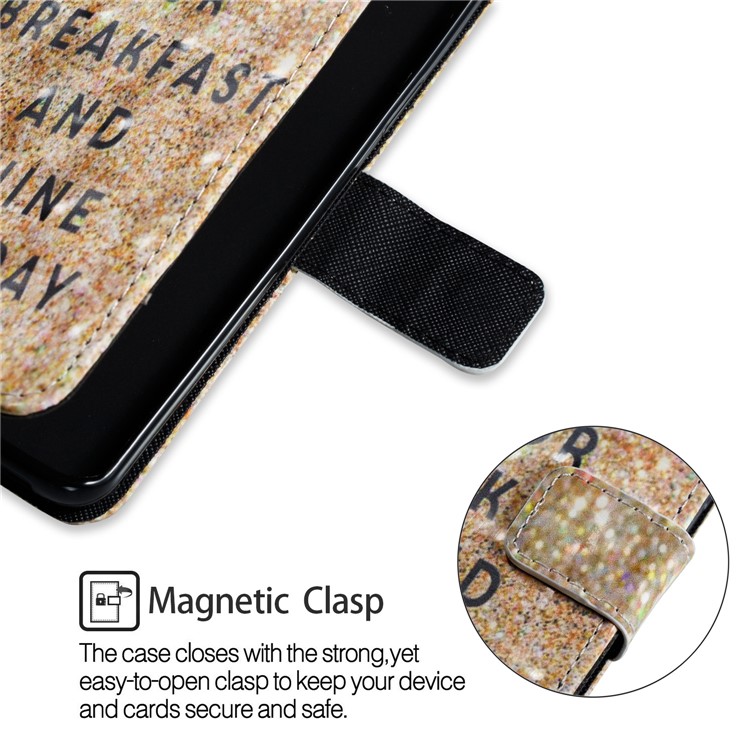Pattern Printing PU Leather Wallet Cell Phone Case for Samsung Galaxy S9 - Glitter and Quote-6