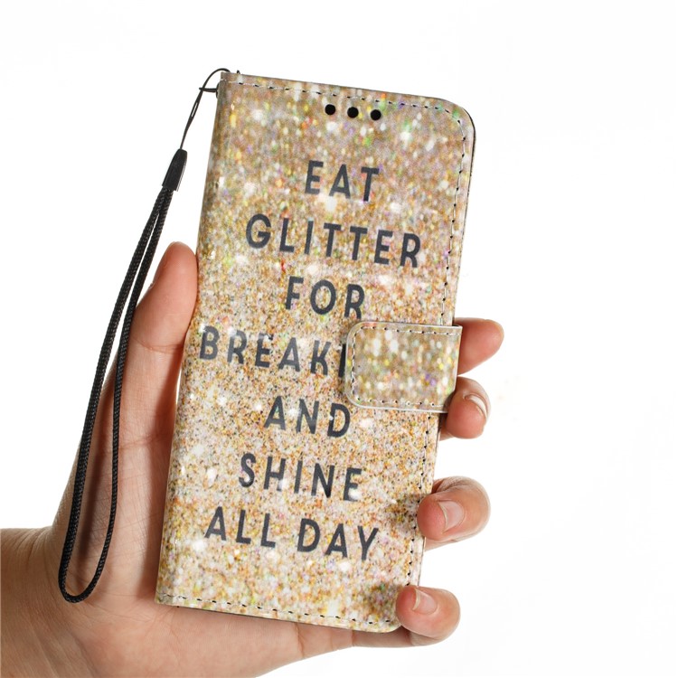 Pattern Printing PU Leather Wallet Cell Phone Case for Samsung Galaxy S9 - Glitter and Quote-7