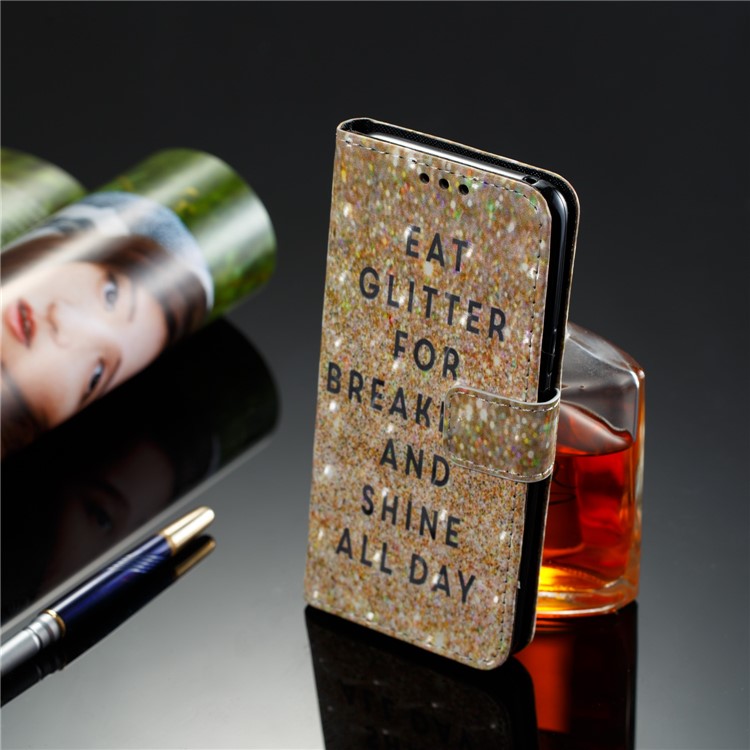Pattern Printing PU Leather Wallet Cell Phone Case for Samsung Galaxy S9 - Glitter and Quote-8
