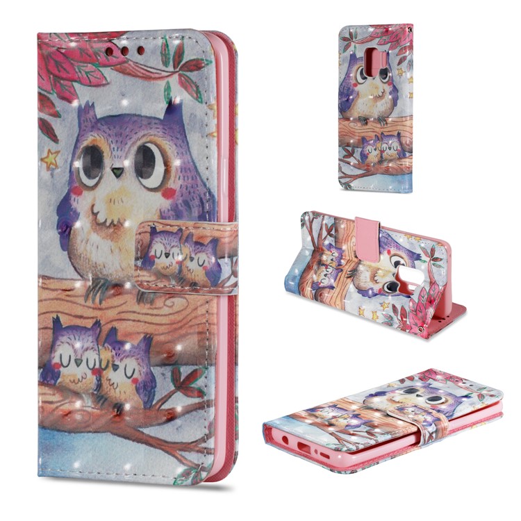 Pattern Printing Leather Wallet Stand Shell for Samsung Galaxy S9 - Owls on the Branch-1