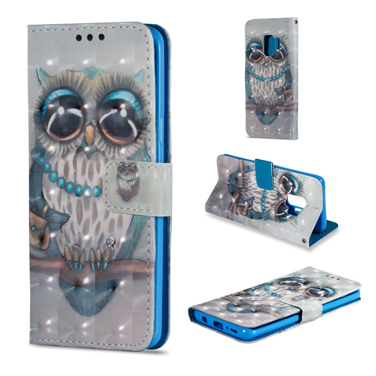 Pattern Printing Wallet Stand Leather Phone Cover for Samsung Galaxy S9 G960 - Adorable Owl-1