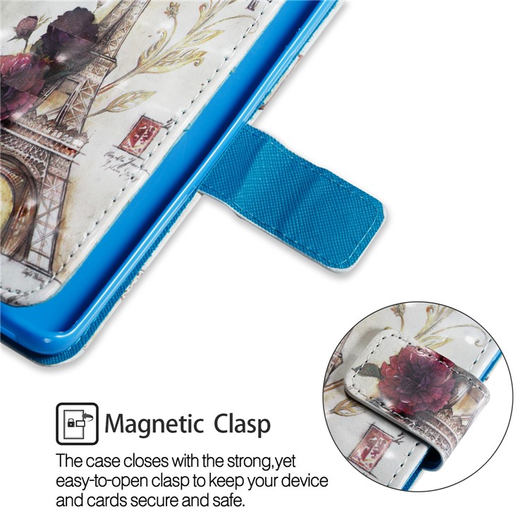 Pattern Printing Card Holder Leather Cellphone Case for Samsung Galaxy S9 - Butterfly, Flower and Eiffel Tower-4