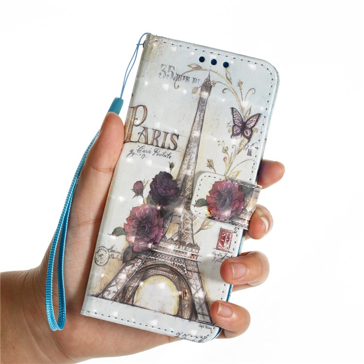 Pattern Printing Card Holder Leather Cellphone Case for Samsung Galaxy S9 - Butterfly, Flower and Eiffel Tower-5