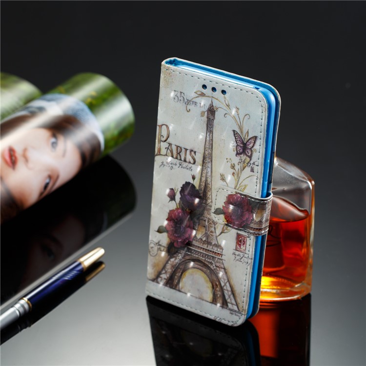 Pattern Printing Card Holder Leather Cellphone Case for Samsung Galaxy S9 - Butterfly, Flower and Eiffel Tower-8