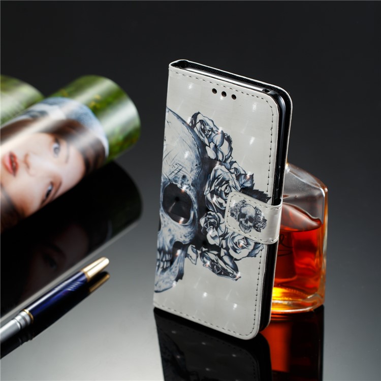 Patterned Protective Leather Phone Cover with Stand for Samsung Galaxy S9 G960 - Skull and Rose-8