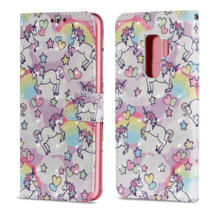 Pattern Printing Wallet Leather Stand Shell for Samsung Galaxy S9 Plus - Rainbow and Unicorn-2