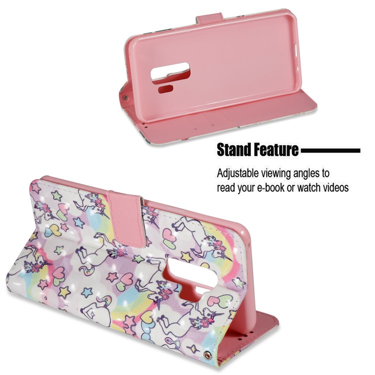 Pattern Printing Wallet Leather Stand Shell for Samsung Galaxy S9 Plus - Rainbow and Unicorn-4
