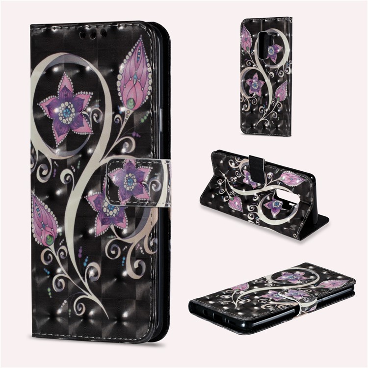 Patrón De Impresión Billetera Soporte De Cuero Cubierta Del Teléfono Para Samsung Galaxy S9 Plus - Flor Purpura-1