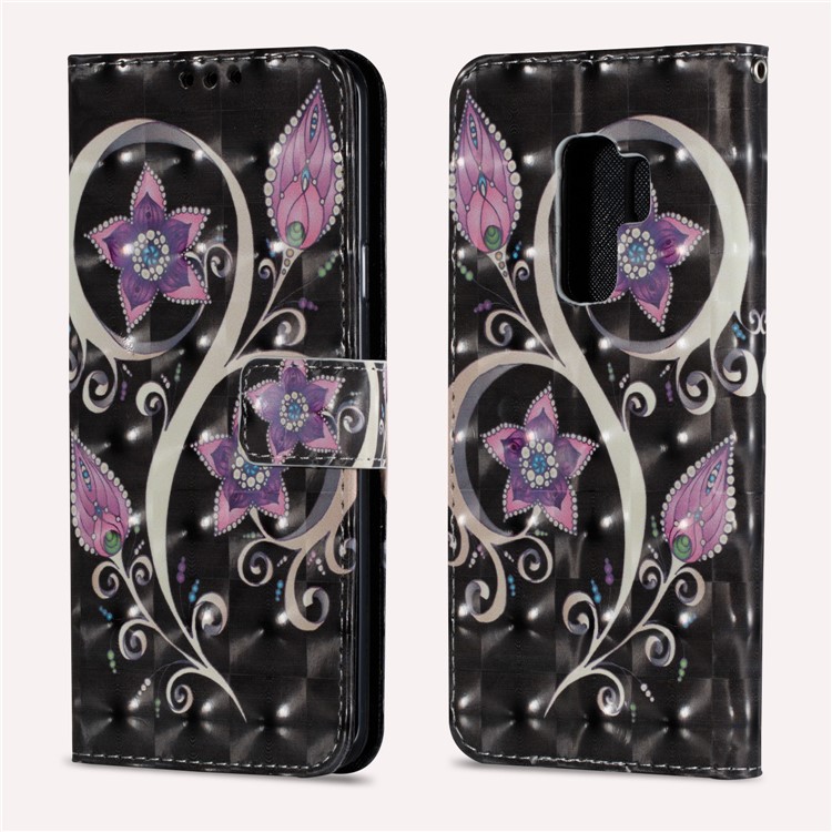 Patrón De Impresión Billetera Soporte De Cuero Cubierta Del Teléfono Para Samsung Galaxy S9 Plus - Flor Purpura-2