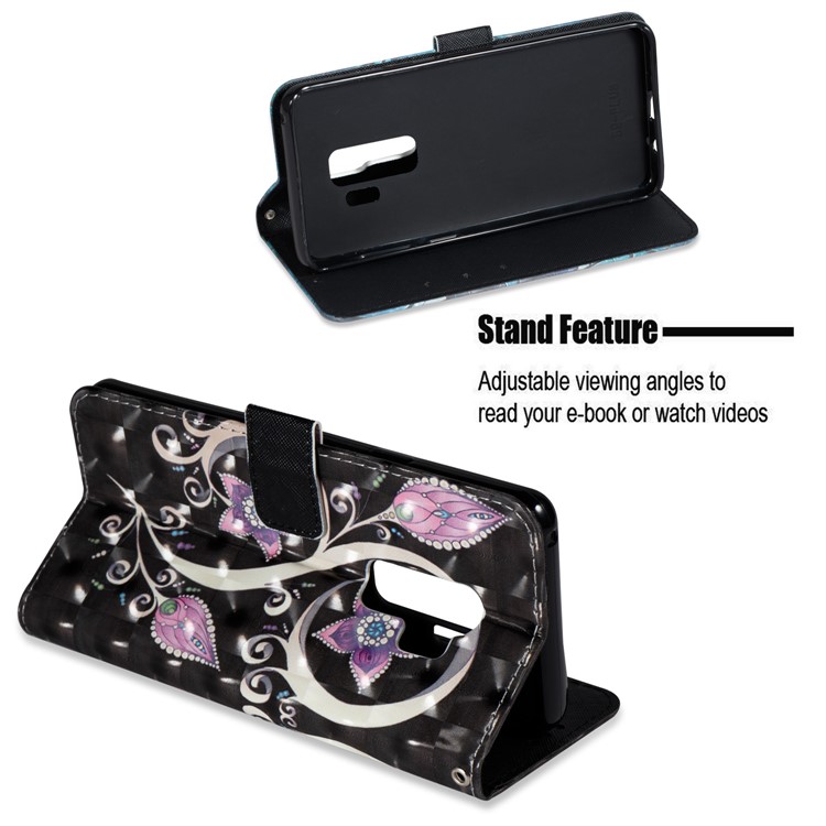Patrón De Impresión Billetera Soporte De Cuero Cubierta Del Teléfono Para Samsung Galaxy S9 Plus - Flor Purpura-4