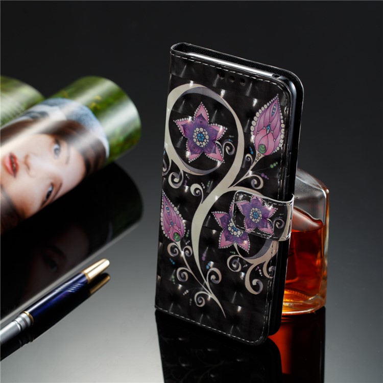 Patrón De Impresión Billetera Soporte De Cuero Cubierta Del Teléfono Para Samsung Galaxy S9 Plus - Flor Purpura-8