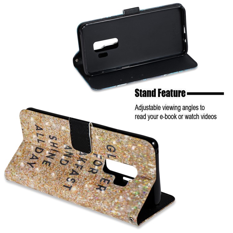 Pattern Printing Leather Wallet Stand Mobile Phone Cover for Samsung Galaxy S9 Plus - Glitter-4