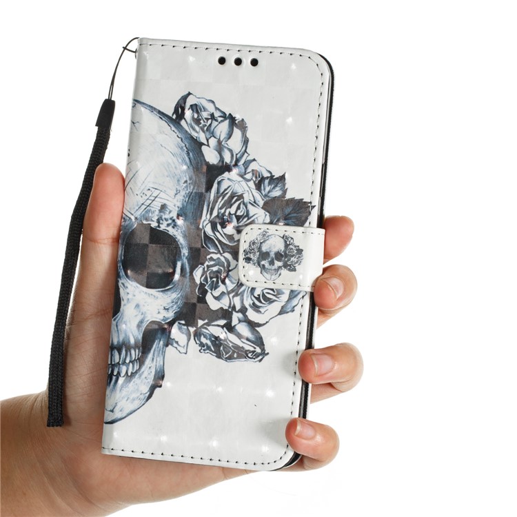 Flip Pattern Printing Leather Wallet Stand Case for Samsung Galaxy S9+ G965 - Skull with Rose-6