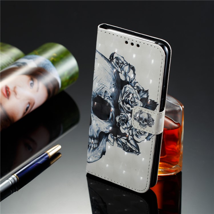 Flip Pattern Printing Leather Wallet Stand Case for Samsung Galaxy S9+ G965 - Skull with Rose-7