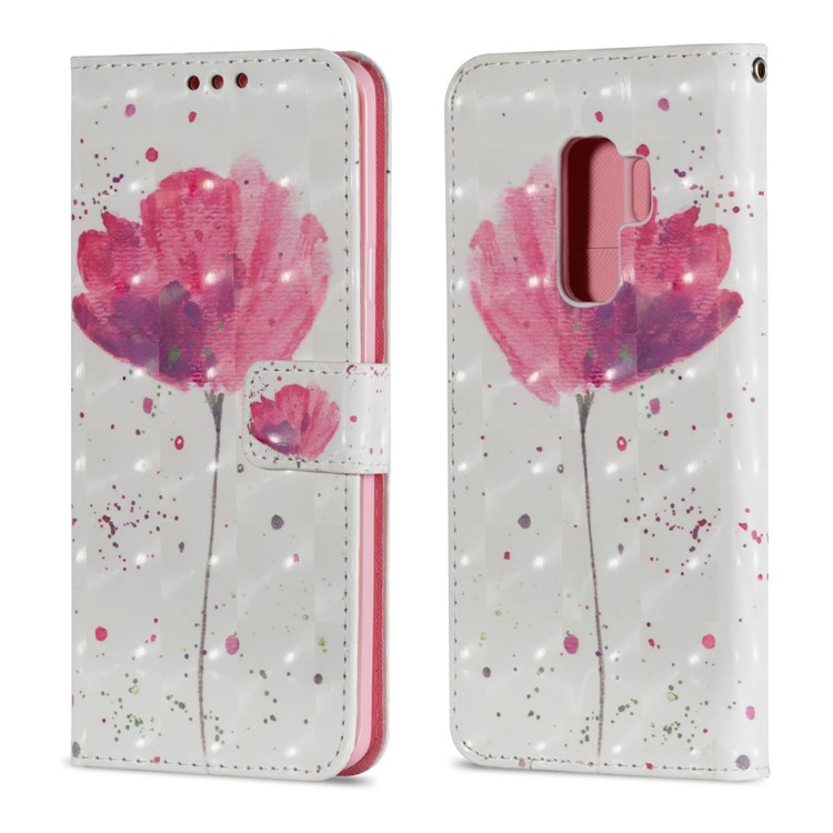 For Samsung Galaxy S9 Plus Pattern Printing Light Spot Decor Leather Wallet Stand Mobile Case - Vivid Flower-2