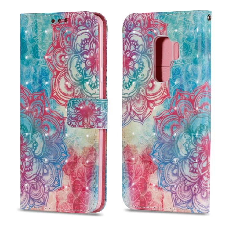 For Samsung Galaxy S9 Plus Pattern Printing Light Spot Decor Leather Wallet Stand Mobile Casing Cover - Henna Lotus-2