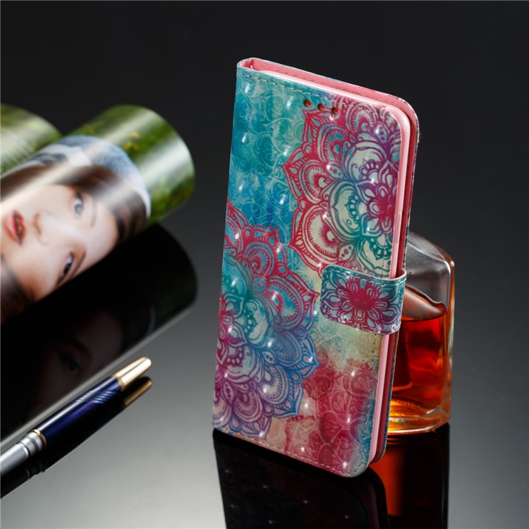 For Samsung Galaxy S9 Plus Pattern Printing Light Spot Decor Leather Wallet Stand Mobile Casing Cover - Henna Lotus-8