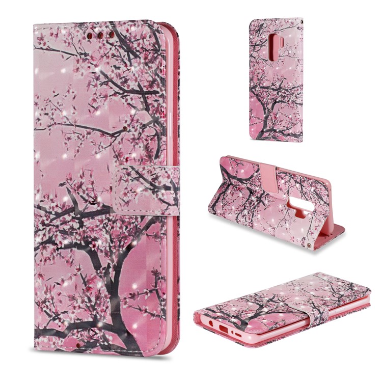 For Samsung Galaxy S9 Plus Pattern Printing Light Spot Decor Leather Wallet Stand Mobile Cover - Flower Tree-1