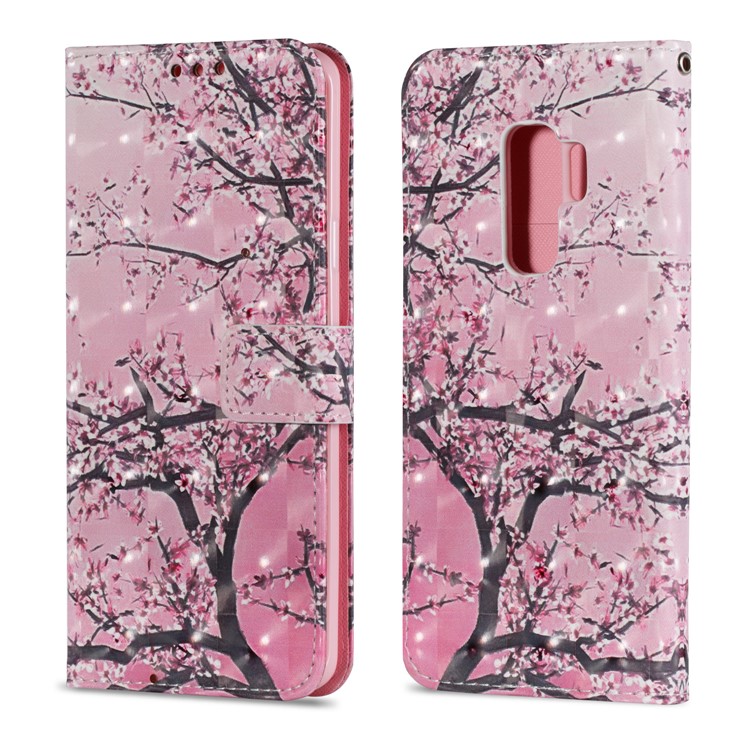 For Samsung Galaxy S9 Plus Pattern Printing Light Spot Decor Leather Wallet Stand Mobile Cover - Flower Tree-2