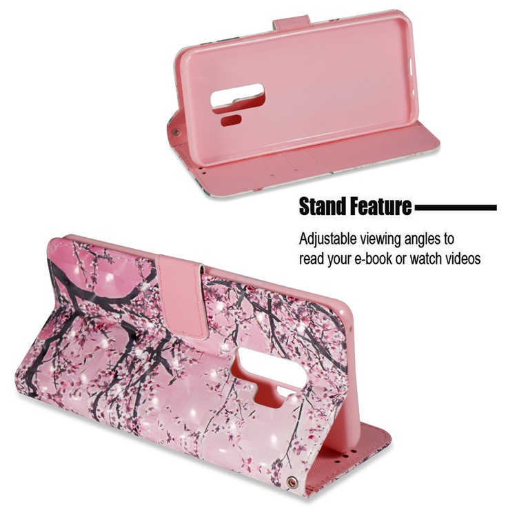 For Samsung Galaxy S9 Plus Pattern Printing Light Spot Decor Leather Wallet Stand Mobile Cover - Flower Tree-3