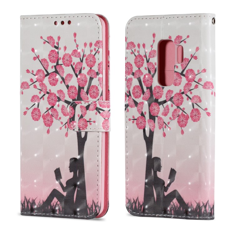 For Samsung Galaxy S9 Plus Pattern Printing Light Spot Decor Leather Wallet Stand Mobile Shell - Plum Blossom-2