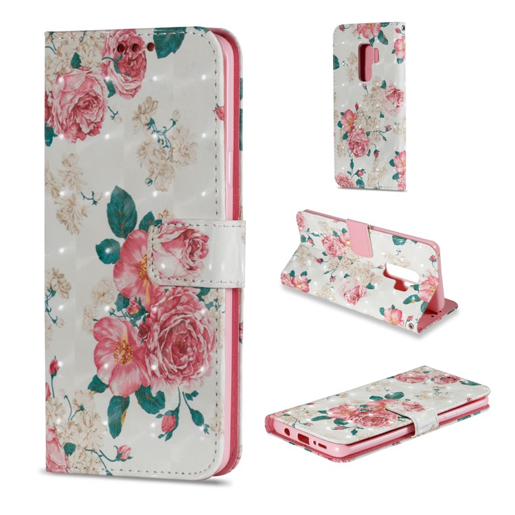 For Samsung Galaxy S9 Plus Pattern Printing Light Spot Decor Leather Wallet Stand Cellphone Cover - Peony-1