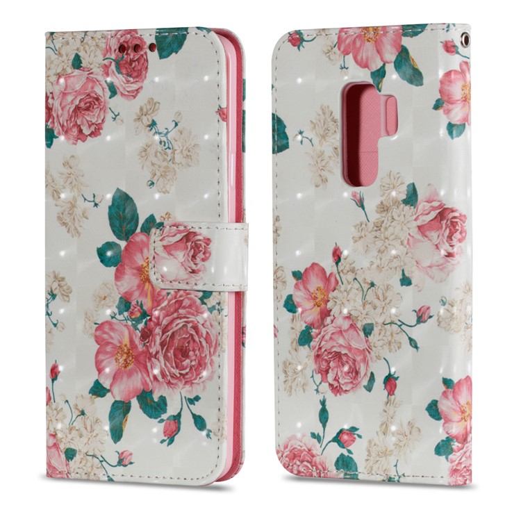 For Samsung Galaxy S9 Plus Pattern Printing Light Spot Decor Leather Wallet Stand Cellphone Cover - Peony-2