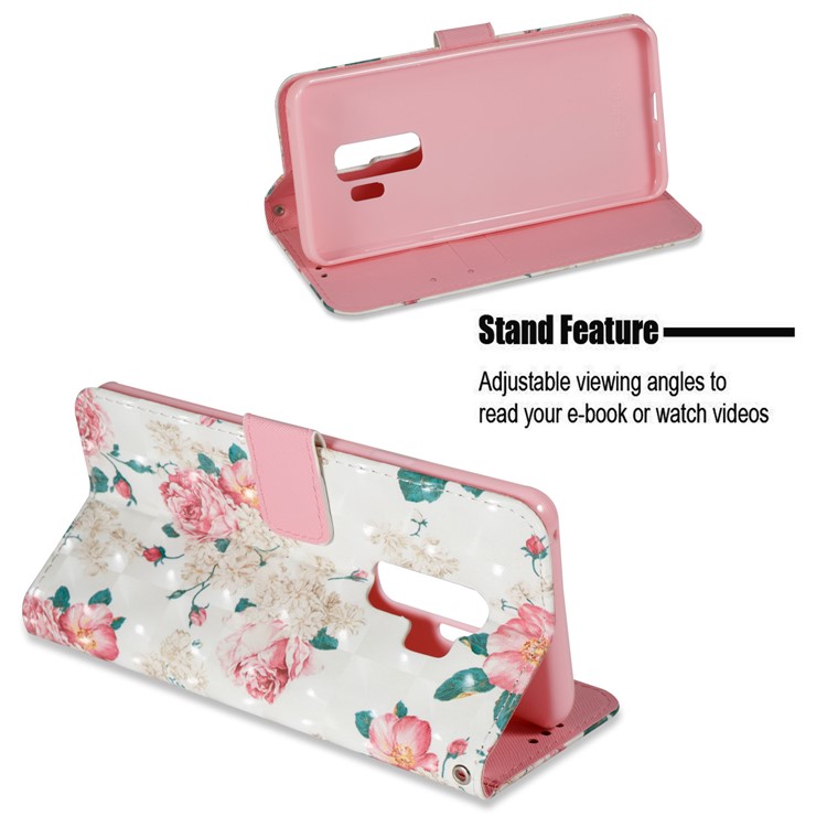 For Samsung Galaxy S9 Plus Pattern Printing Light Spot Decor Leather Wallet Stand Cellphone Cover - Peony-4