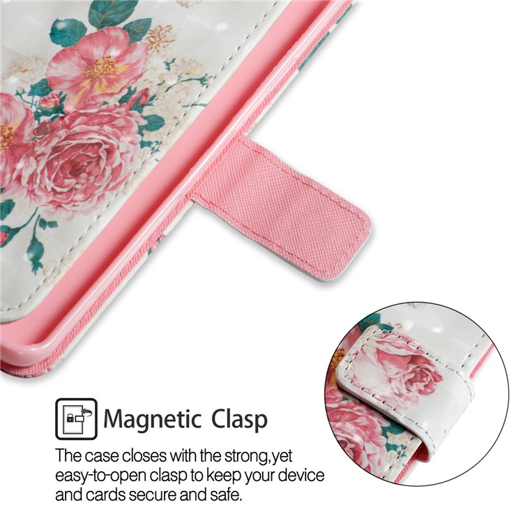For Samsung Galaxy S9 Plus Pattern Printing Light Spot Decor Leather Wallet Stand Cellphone Cover - Peony-6