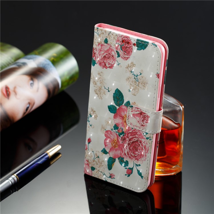 For Samsung Galaxy S9 Plus Pattern Printing Light Spot Decor Leather Wallet Stand Cellphone Cover - Peony-8