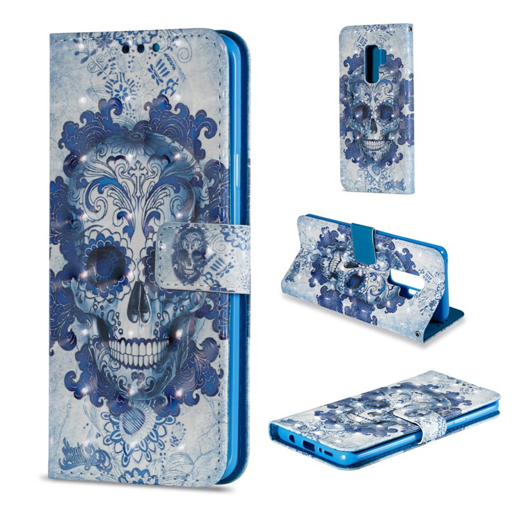 Pattern Printing Wallet Leather Stand Protection Shell for Samsung Galaxy S9 Plus G965 - Skull Pattern-1