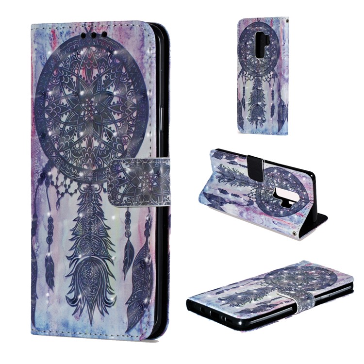 Pattern Printing Wallet Leather Stand Protection Mobile Cover for Samsung Galaxy S9 Plus - Dark Grey Dream Catcher-1