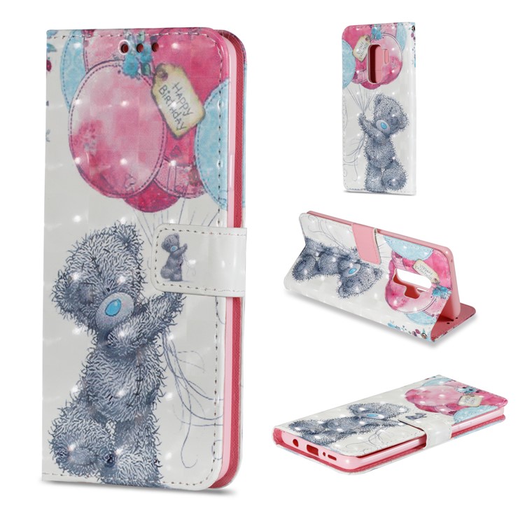 Pattern Printing Wallet Leather Stand Protection Case for Samsung Galaxy S9 Plus G965 - Panda Holding Balloons-1