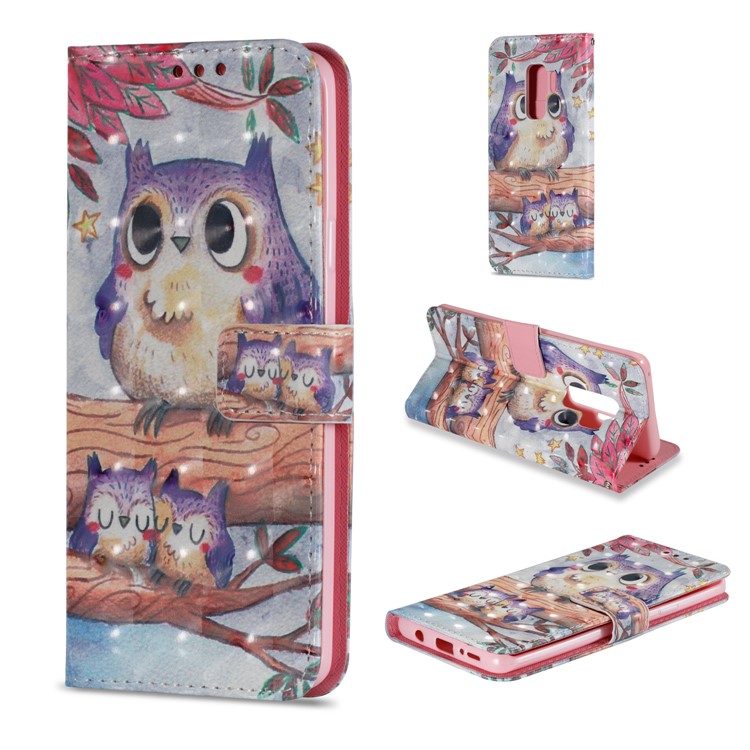 Pattern Printing Wallet Leather Stand Protection Casing Cover for Samsung Galaxy S9 Plus G965 - Owls on Branch-1
