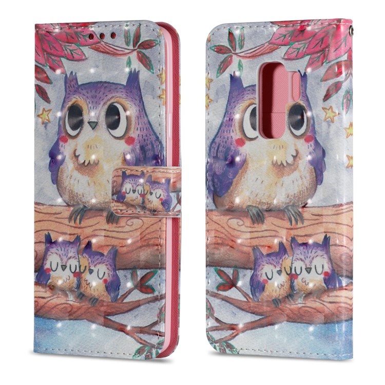 Pattern Printing Wallet Leather Stand Protection Casing Cover for Samsung Galaxy S9 Plus G965 - Owls on Branch-2