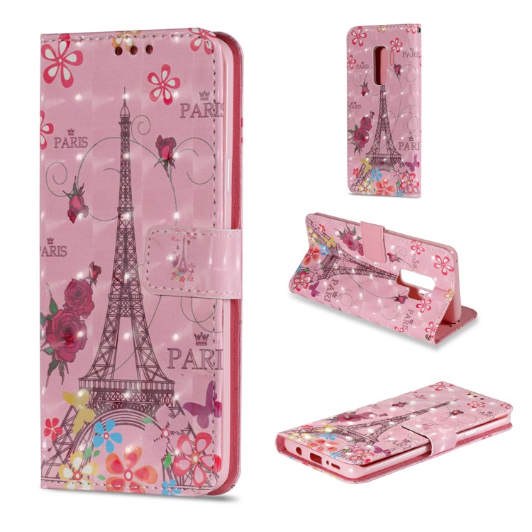 

Pattern Printing Wallet Leather Stand Protection Shell for Samsung Galaxy S9 Plus - Effel Tower and Flower