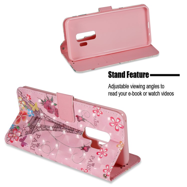Pattern Printing Wallet Leather Stand Protection Shell for Samsung Galaxy S9 Plus - Effel Tower and Flower-4
