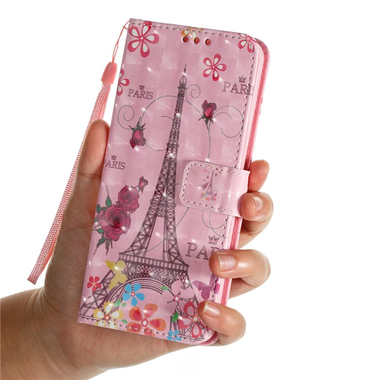 Pattern Printing Wallet Leather Stand Protection Shell for Samsung Galaxy S9 Plus - Effel Tower and Flower-6