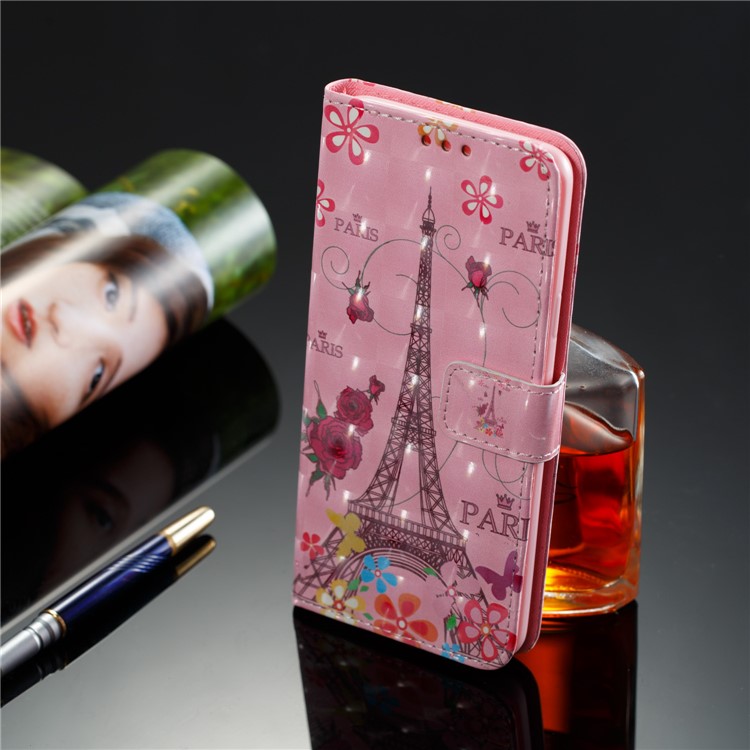 Pattern Printing Wallet Leather Stand Protection Shell for Samsung Galaxy S9 Plus - Effel Tower and Flower-7