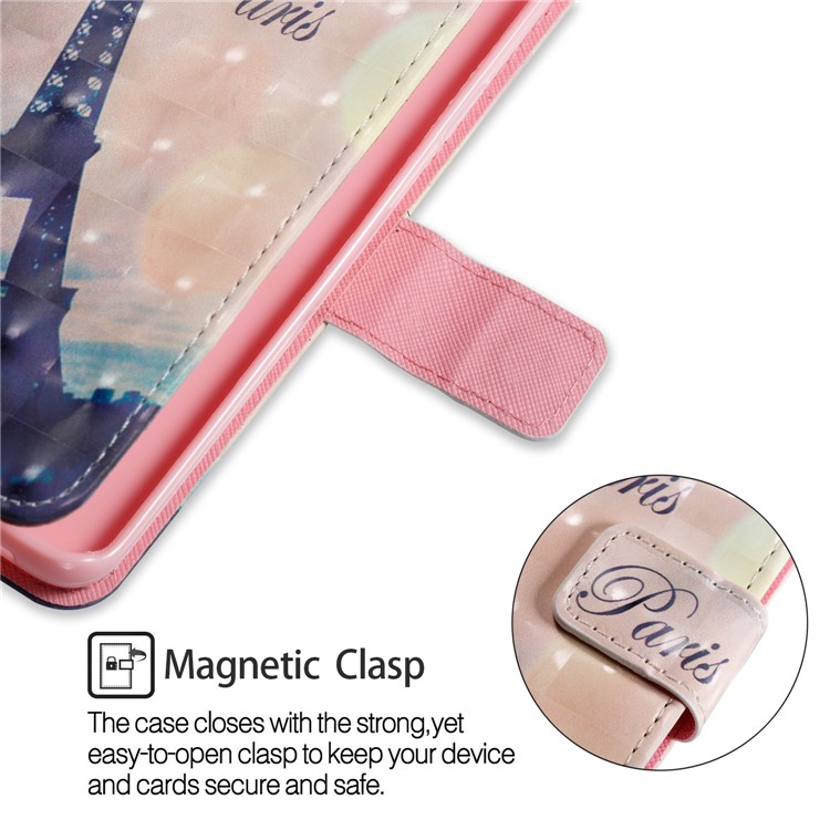 Pattern Printing Wallet Leather Stand Phone Accessory Cover for Samsung Galaxy S9 Plus - Effel Tower and Moon-5